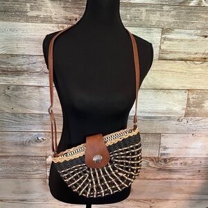 Elegant Black and Brown Woven Crossbody Bag